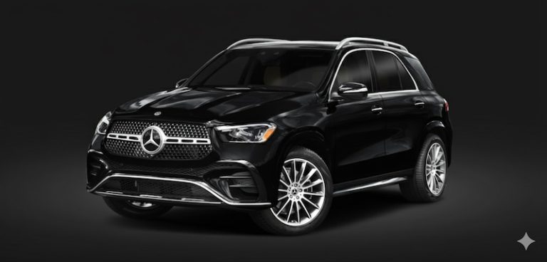 Black Mercedes GLE SUV from Marquee Limousines on black background.