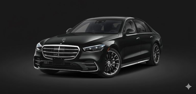 Black Mercedes sedan from Marquee Limousines' luxury fleet.